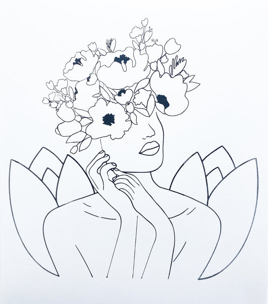 B/W Print Tropically Blooming 17x14